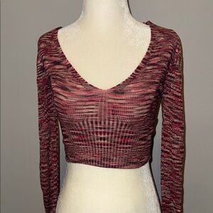 Urban Outfitters Red Ribbed Long Sleeve Bodysuit